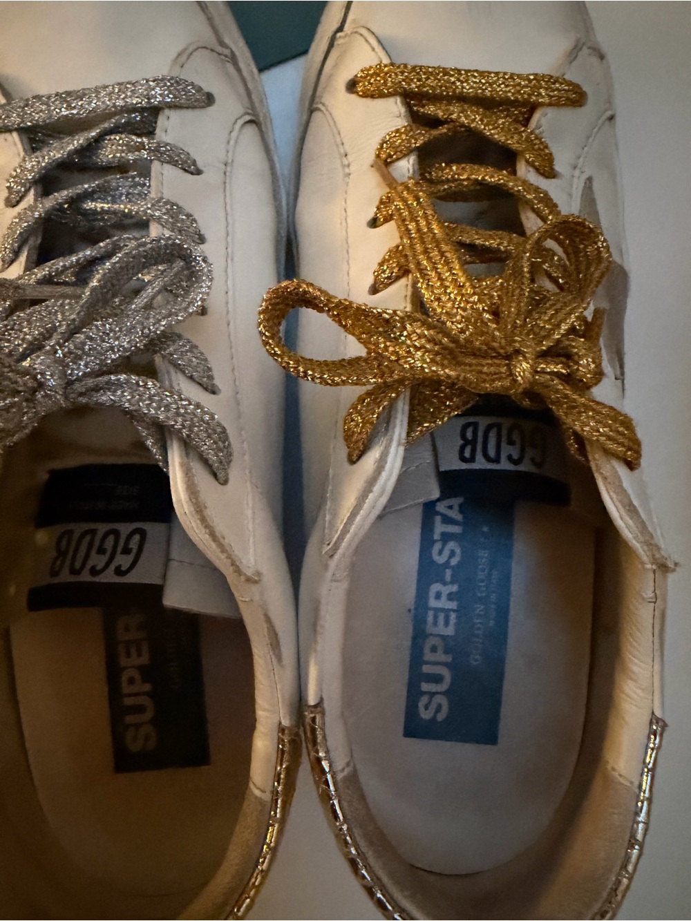 Golden Goose White Sneakers with Gold & Silver Laces - Picture 5 of 6